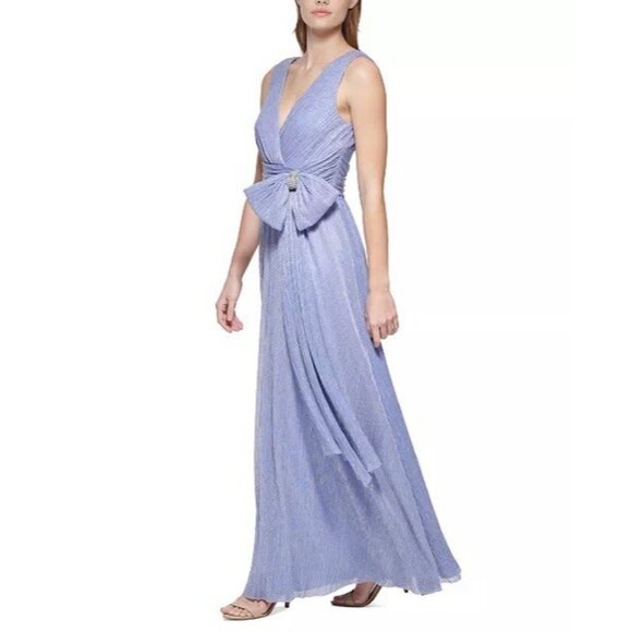 Eliza J Womens Size 12 Periwinkle Bow Detail Sleeveless V-neck Cocktail Dress - Picture 3 of 12